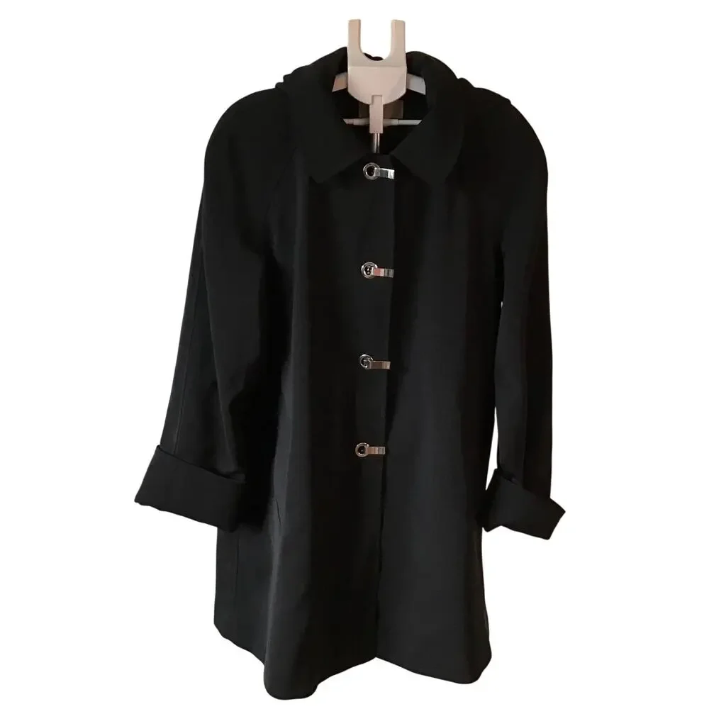 Michael Kors Black Washable Hooded Trench Coat Women’s Size XL